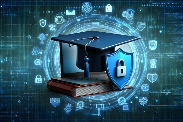 2D vector as Cyber security training icon with a graduation cap and shield concept as Vector illustration of a cyber security training icon with a graduation cap and shield highlighting the importance